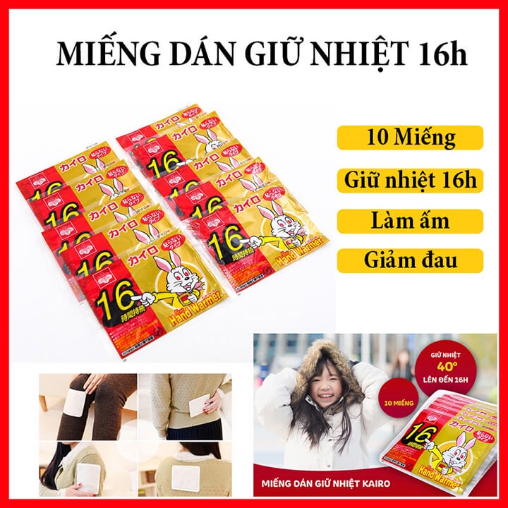 Combo 10 miếng dán nhiệt giữ ấm cơ thể mùa đông 16 tiếng, miếng dán giữ nhiệt con thỏ