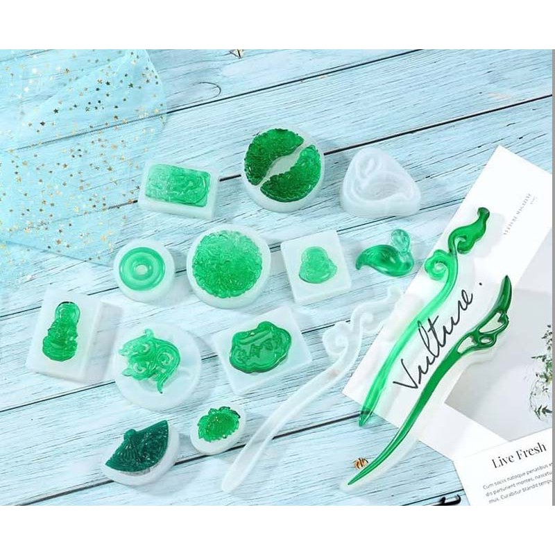 Khuôn đổ resin mặt trang sức phụ kiện cổ trang ngọc bội trung hoa