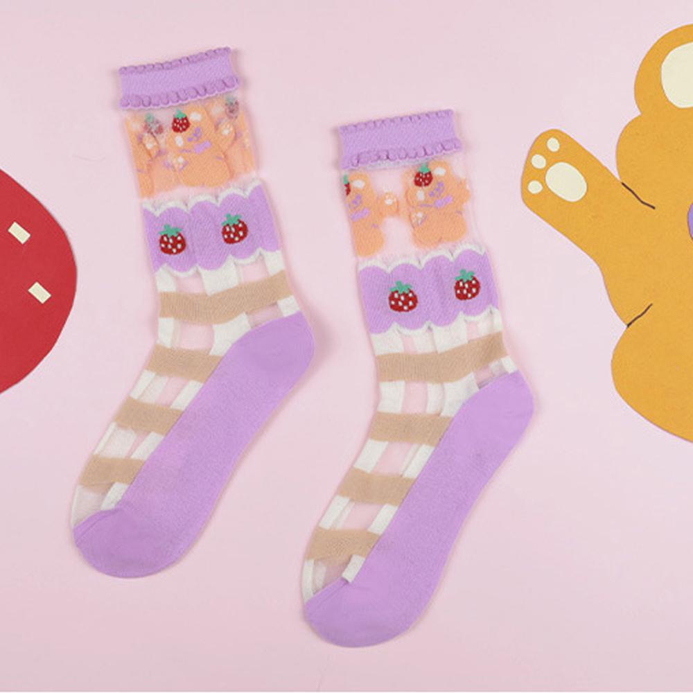 AROMA Tất Lưới Thoáng Khí Họa Tiết Gấu Dễ Thương Cho Nữ