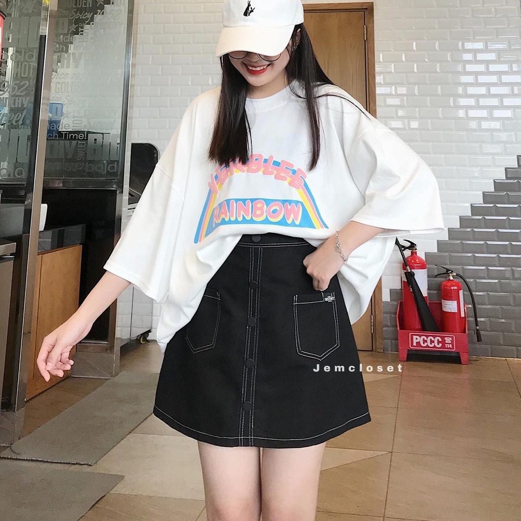 Chân Váy Chữ A JEM CLOSET Màu Đen Chỉ Viền Nổi Bật Dễ Phối Đồ Có Quần Bảo Hộ SEOM 3333