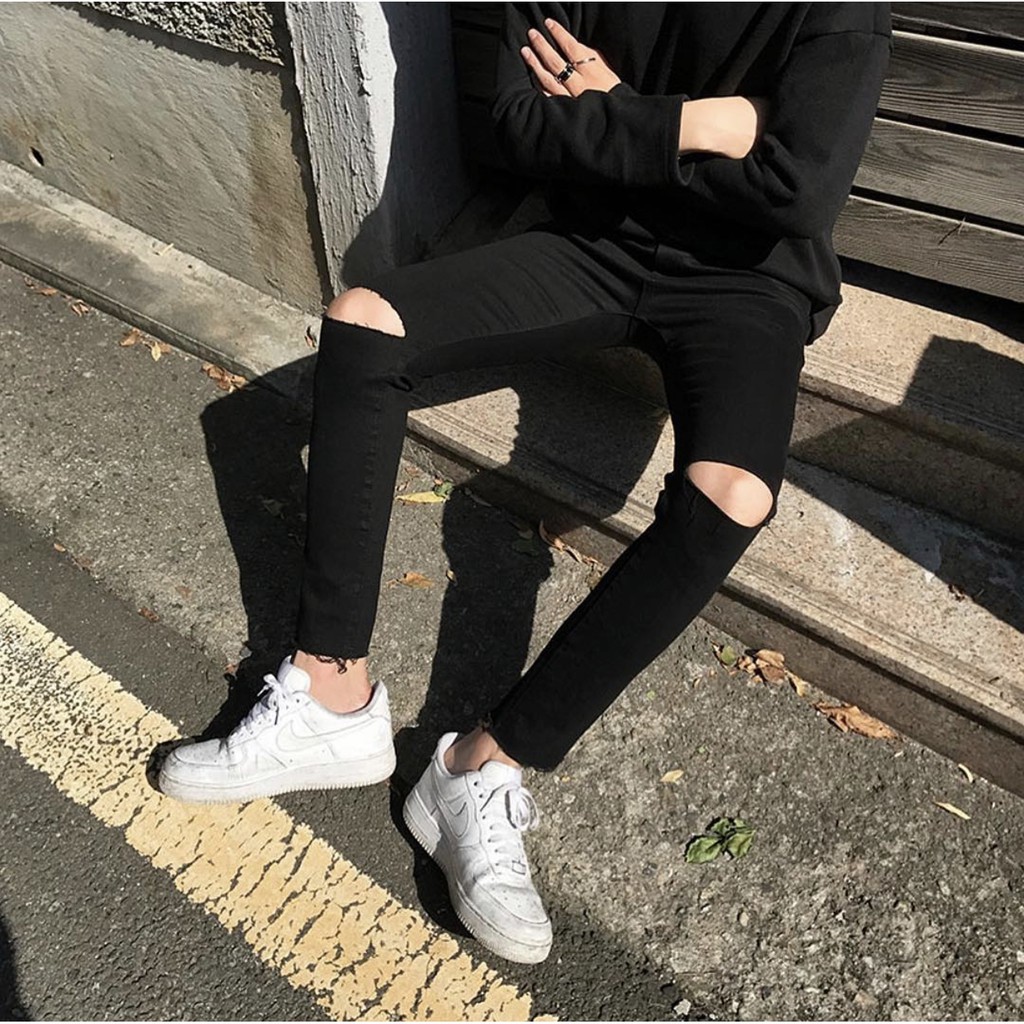 QUẦN JEAN đen skinny rách gối CHUOTTRANG | BigBuy360 - bigbuy360.vn