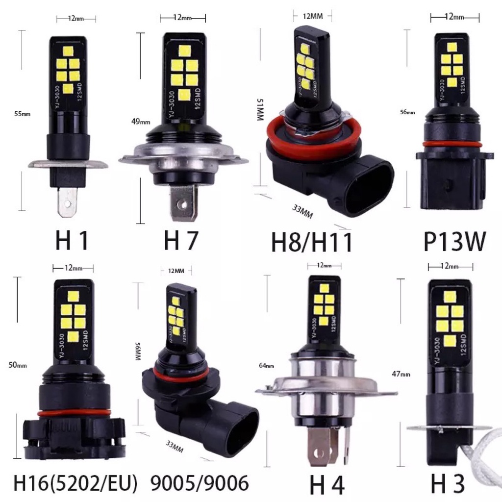 1 Bóng Đèn Led Sương Mù H11 H8 H1 H3 H7 9005 9006 HB4 HB3 3030 Cho Xe Hơi