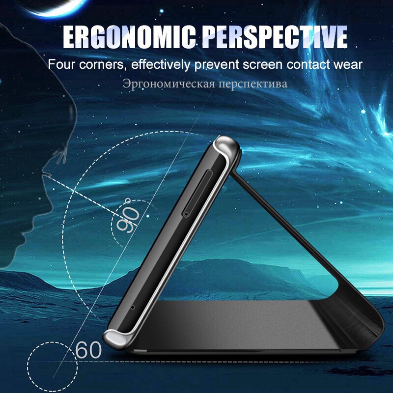 Ốp điện thoại mặt kính nắp lật thông minh dành cho Oppo A5 2020 A9 2020 Realme 5 Pro Realme 3 Reno2 Z A7 A5S Reno2 F Smart Stand Flip Mirror Full Cover Phone Case