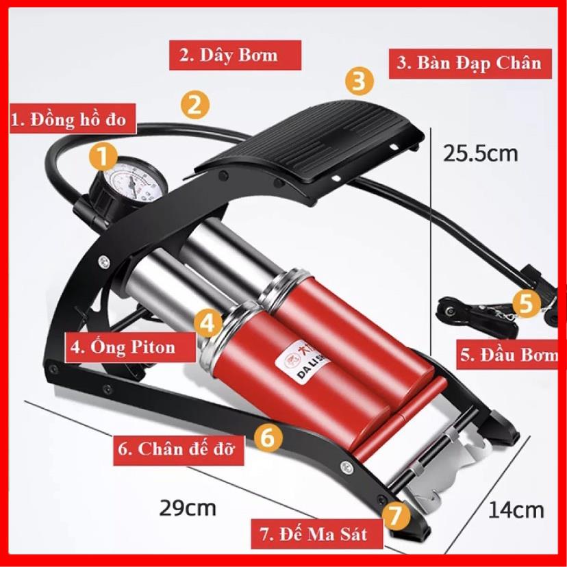 Bơm đạp chân mini 1 Piston và 2 Piston tiện dụng sủ dụng bơm xe dạp xe máy ô tô