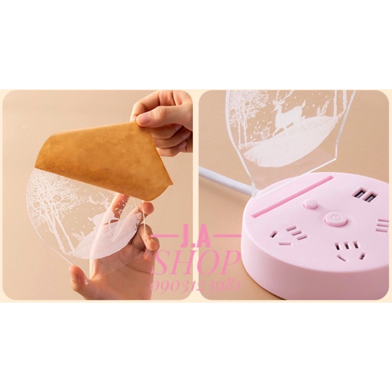 Đèn Ngủ Led 3D Kiêm Ổ Cắm Đa Năng Có Cổng Sạc USB và Giá Đỡ Điện Thoại Tiện Dụng, JA Shop / ĐÈN NGỦ LED 3D CÓ Ổ CẮM USB