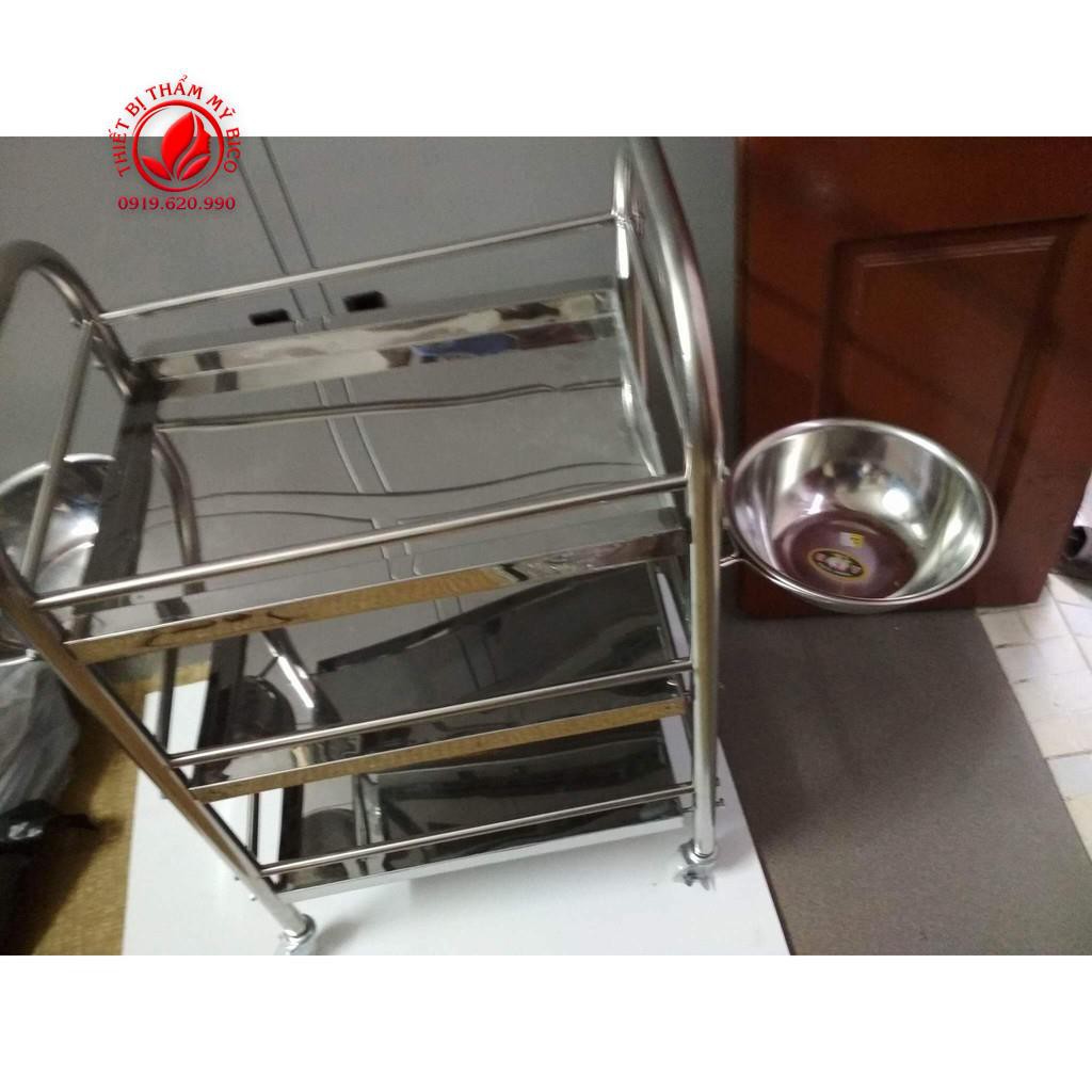 [Kèm 2 Bát] Xe Đẩy Đồ Inox 3 Tầng Inox 304 Cho Spa Và Thẩm Mỹ Viên