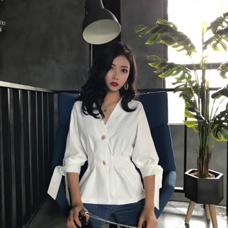 ÁO SƠ MI DÁNG PEPLUM THẮT NƠ TAY (feedback)