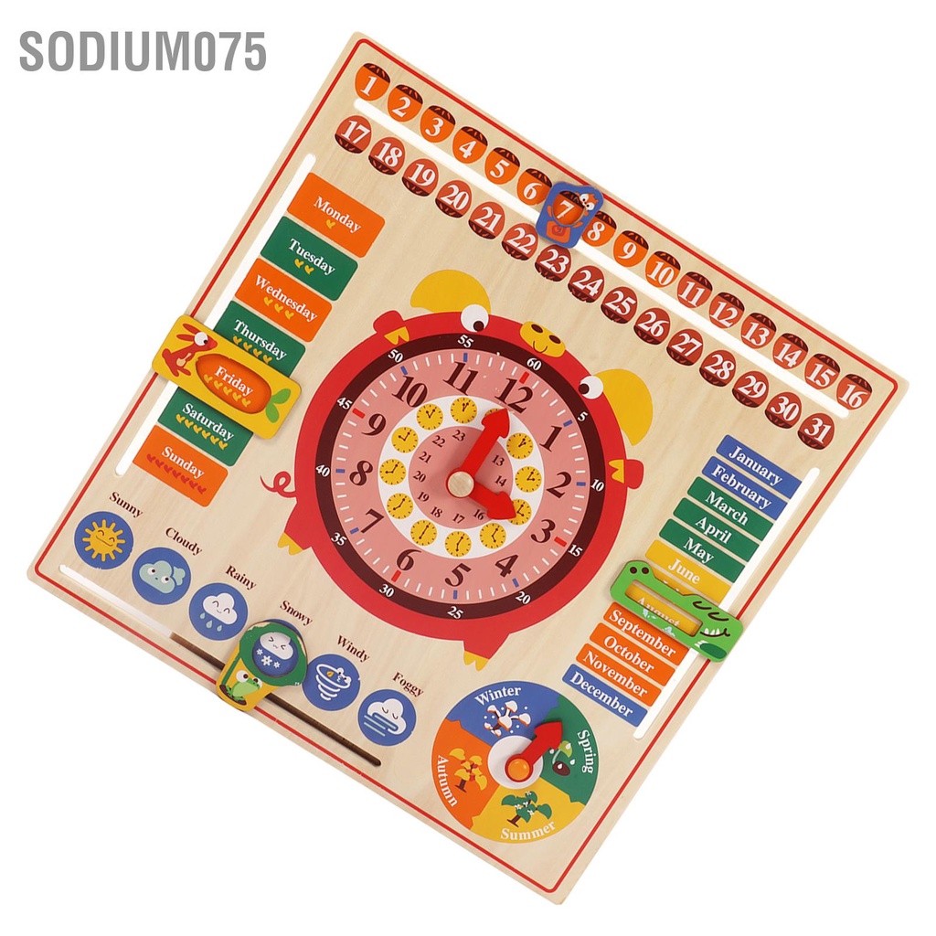 Có thể bán buôn Đồng hồ trẻ em Đồ chơi bằng gỗ Đa chức năng 6 trong 1 Giáo dục Thời tiết theo mùa lịch cho giáo sớm Sodium075 Hàng giao ngay