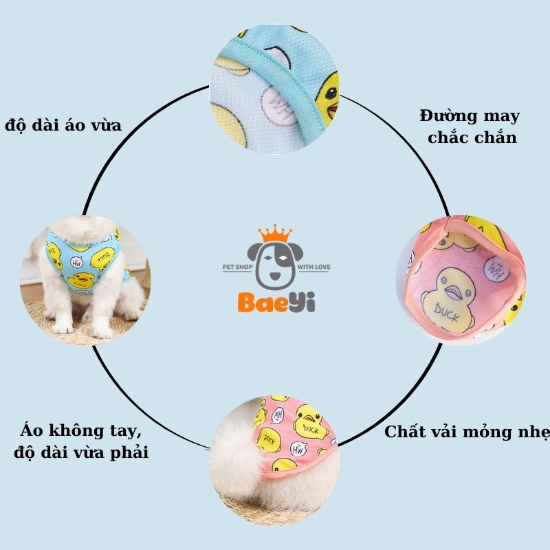 Áo cho chó mèo BaeYi, Quần áo cho mèo cho cún, chó lớn,vải mỏng mát, chăm sóc thú cưng màu vịt