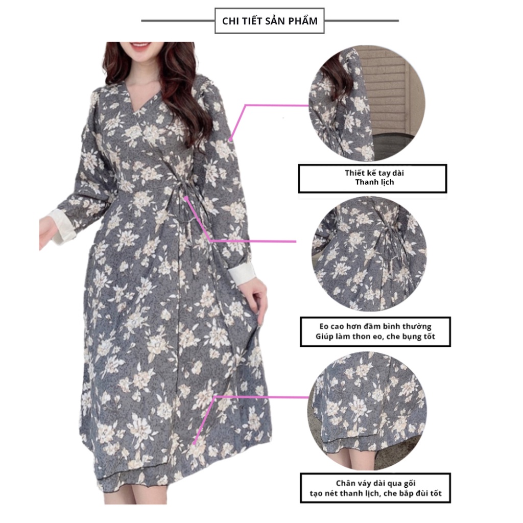 Đầm nữ maxi phong cách Hàn Quốc, vải lụa in hoa 100D cao cấp, trẻ trung kèm dây thắt eo hiện đại L81-  WB WOMAN &amp; BEAUTY