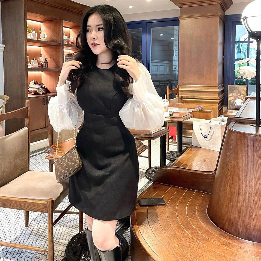 Váy Elle Dress - Đầm nữ cổ yếm phối áo tay bồng hàng thiết kế