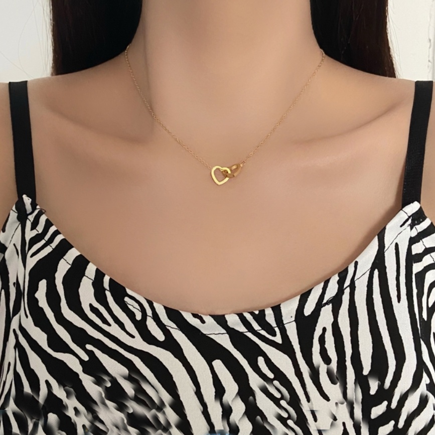 Dây chuyền trái tim mặt 2 trái tim lồng nhau phong cách cá tính dễ thương cho nữ