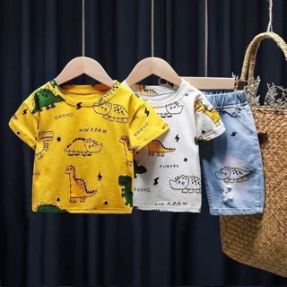 Set bộ áo khủng long + quần jean cho bé
