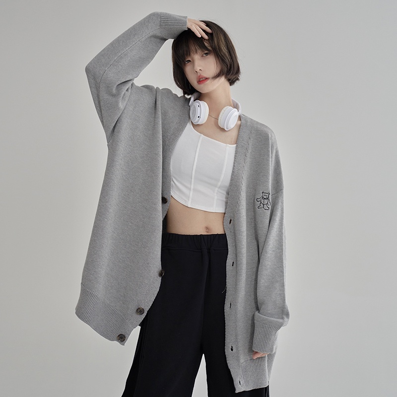 ZHELIHANGFEI Áo khoác cardigan tay dài dệt kim dáng rộng thoải mái