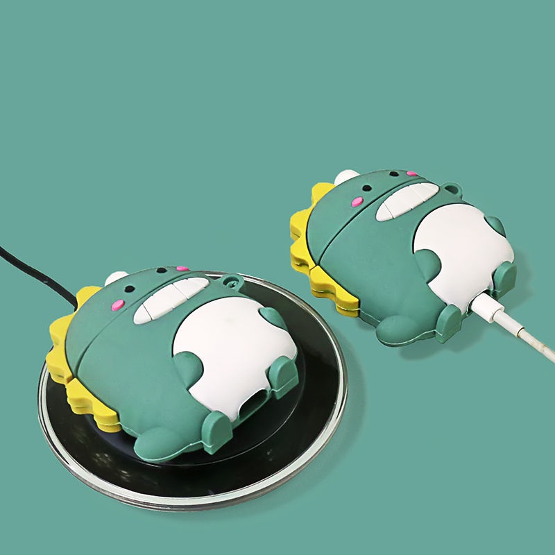 Vỏ Bảo Vệ Hộp Sạc Tai Nghe compatible AirPods Pro/compatible AirPods 3/Pro 2 Gen Hình Khủng Long Màu Hồng Dễ Thương