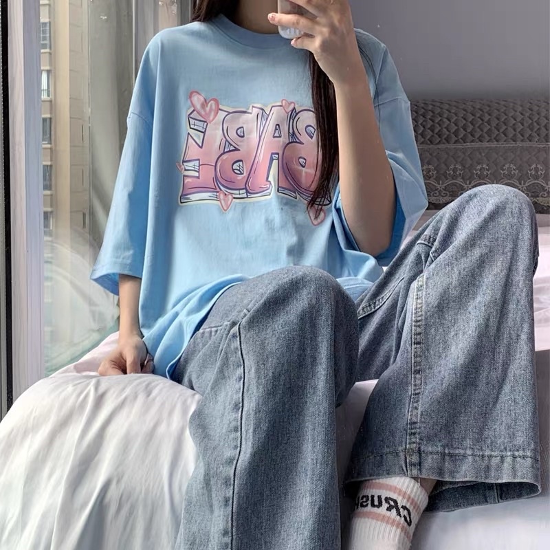 Áo thun cotton tay lỡ dáng rộng unisex babe freesize 38-65kg