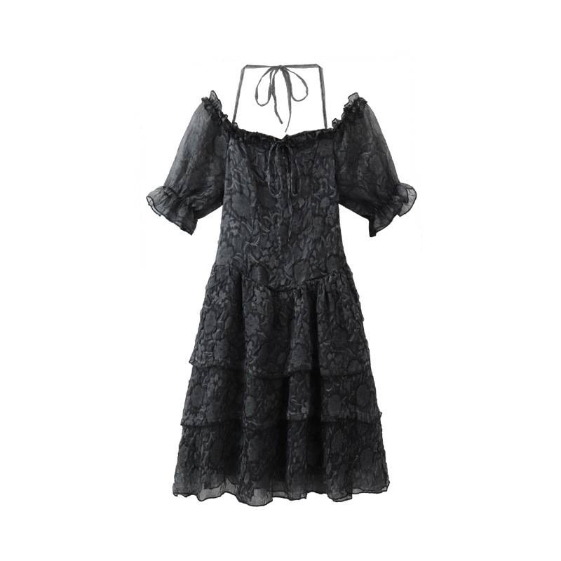 Đầm tay phồng cổ vuông dáng chữ A in họa tiết hoa thời trang mùa hè phong cách Pháp mới cho nữ 2022