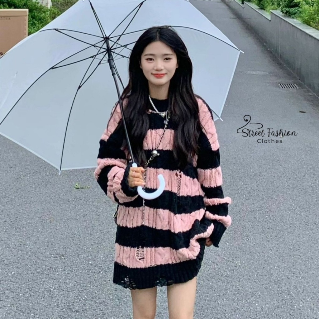 Áo sweater len dáng rộng phối màu độc đáo phong cách Hàn Quốc hot trend trẻ trung, cá tính