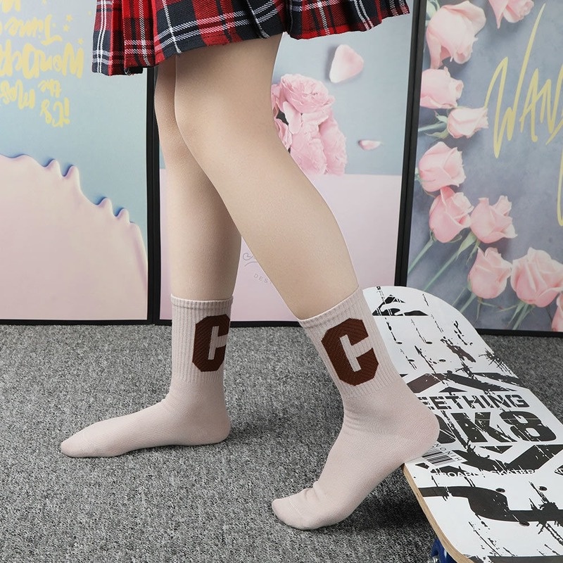 Vớ Cotton Thể Thao Màu Sắc Trơn In Chữ Cái Thời Trang Xuân Hè Cho Bé