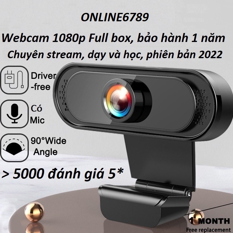 Webcam có mic dùng cho máy tính full hd 1080p chuyên dụng stream học zoom online siêu nét tích hợp micro khử tiếng ồn