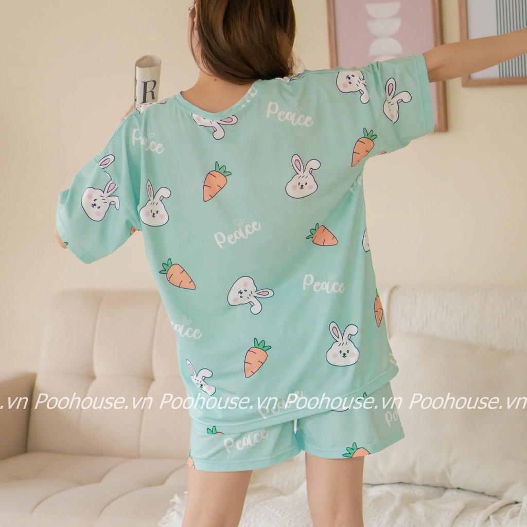 Pijama bộ đồ ngủ, bộ đồ nữ mặc nhà chất liệu cotton cộc tay áo phông, quần đùi - Poohouse BN-THONGOC