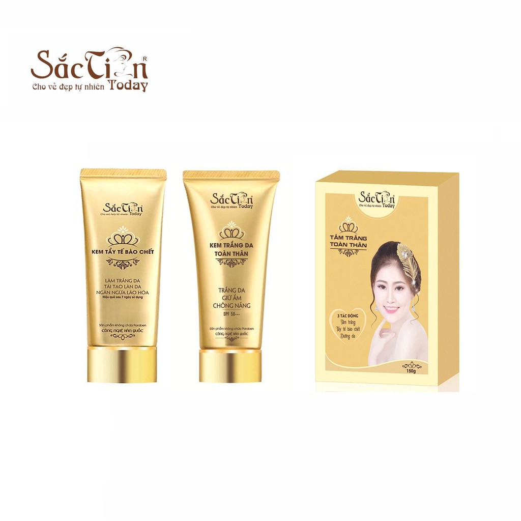 Combo Tắm trắng toàn thân 150g và Kem trắng da toàn thân 150g và Kem tẩy tế bào chết Sắc Tiên Today 120ml