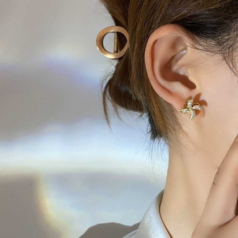 Ahellogirl Bông Tai Mạ Bạc 925 Hình Chong Chóng Đính Kim Cương Độc Đáo Phong Cách Nhật Hàn Hợp Thời Trang