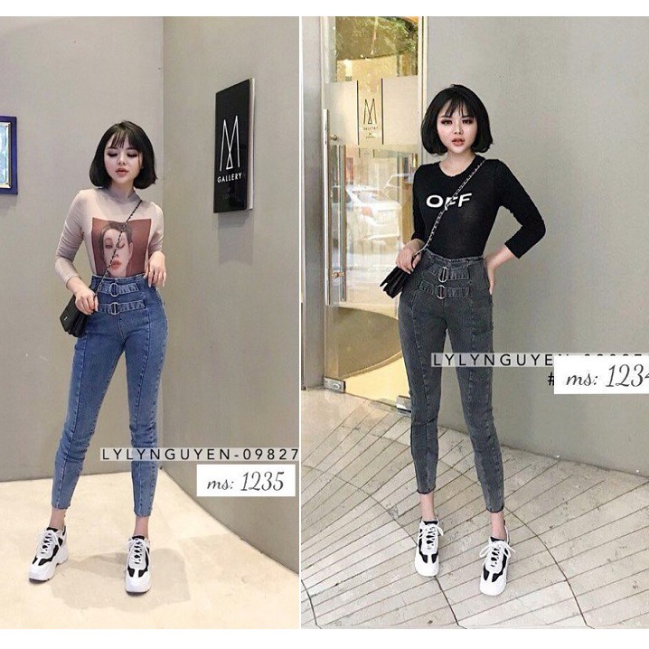 FREESHIP_ Quần Jean Nữ Lưng Cao Dây Kéo Hông ( Ảnh thật sau