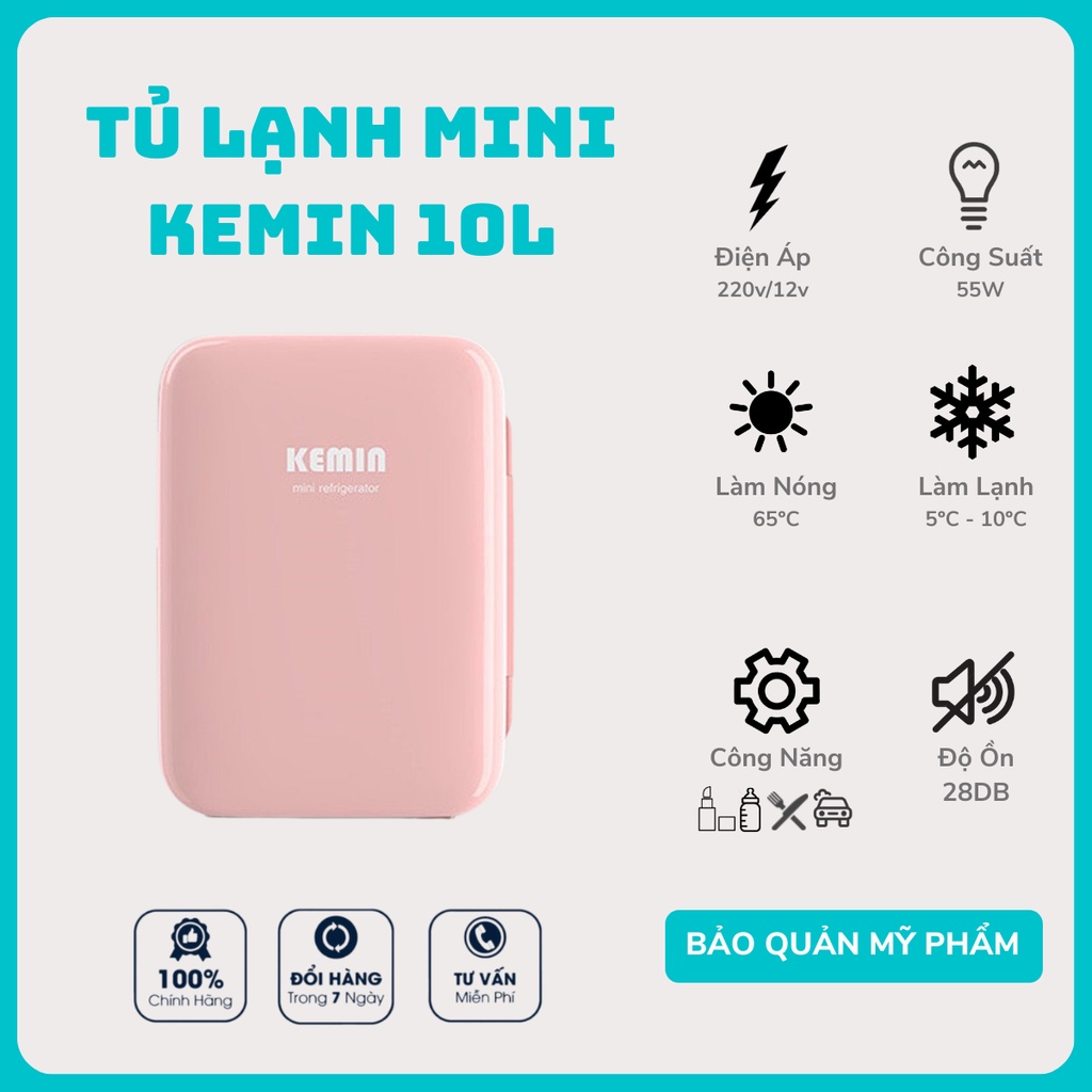 Tủ lạnh mini đựng mỹ phẩm, thuốc có ổ cắm oto chính hãng Kemin 10L