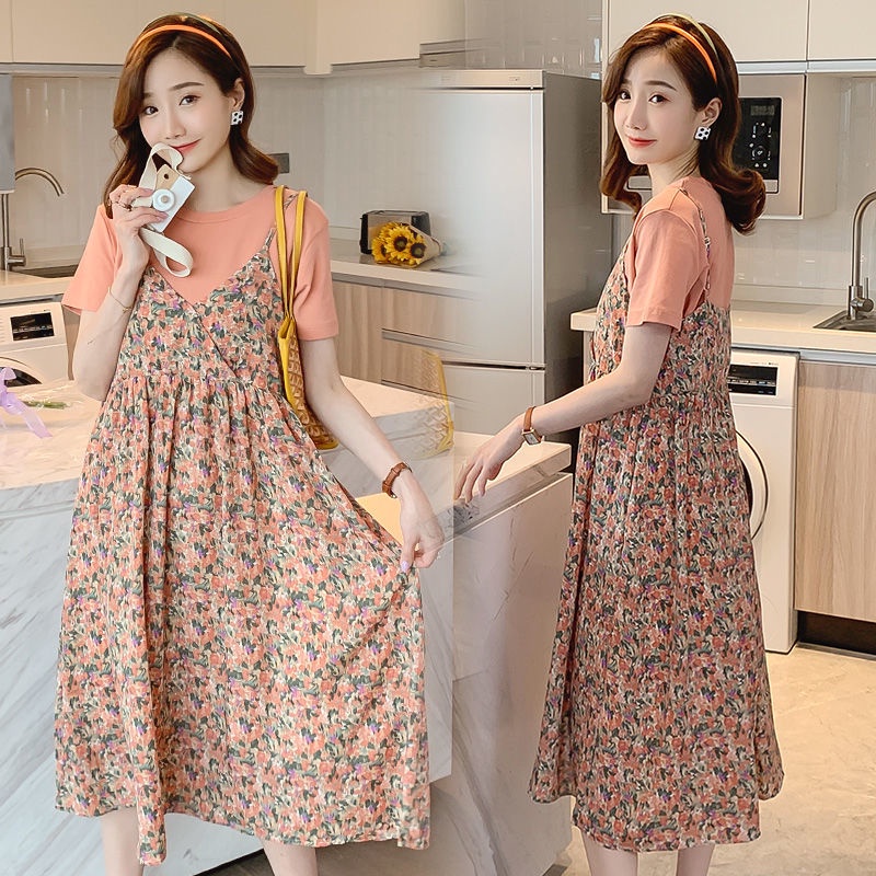 AMOI Đầm Hoa Giả Hai Mảnh Thời Trang Cho Mẹ Bầu