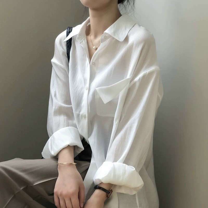 Áo sơ mi đũi lụa túi trước gập cực xinh nhiều màu