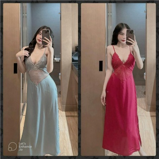 Đầm ngủ 2 dây sexy dáng dài, xẻ tà chất lụa latin mềm mịn, thoáng mát