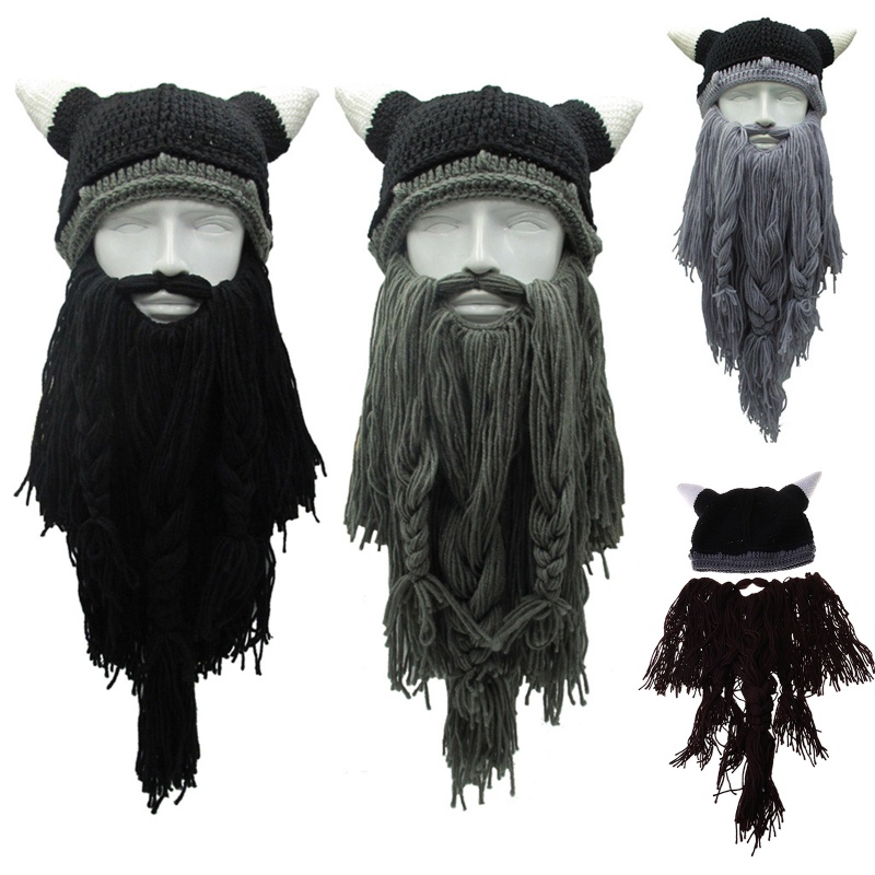Han Mũ Len beanie Mùa Đông Dệt Kim Râu viking Cổ Điển