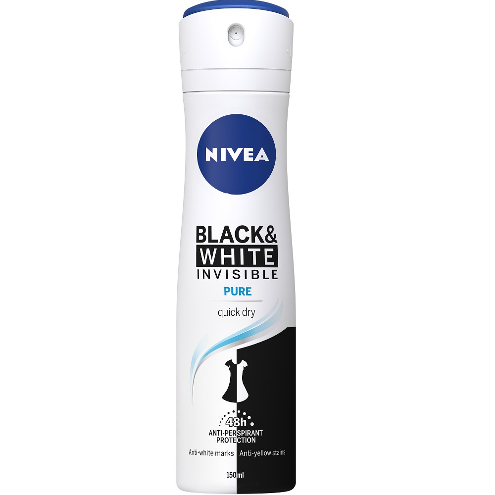 Xịt ngăn mùi NIVEA Black & White 5in1 ngăn vệt ố vàng vượt trội (150ml) - 82230