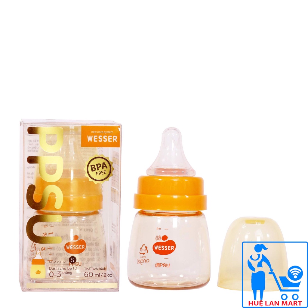 [CHÍNH HÃNG] Bình Sữa Wesser Nano Silver PESU Cổ Nhỏ 60ml