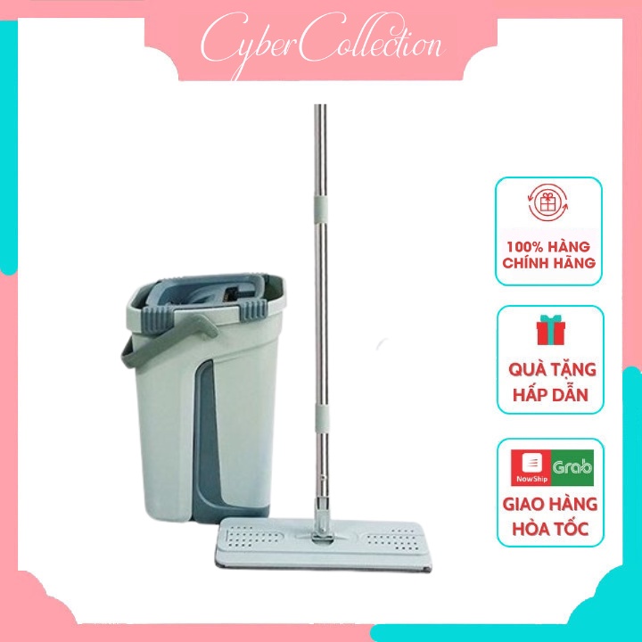Bộ Cây Lau Nhà Tự Vắt, Chổi Lau Nhà Thông Minh Xoay 360 Độ Tách Nước Bẩn Tặng Kèm 2 Bông Lau
