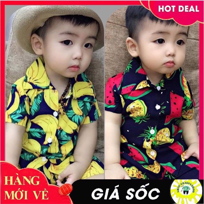 bộ lanh hoa quả cộc tay cho bé