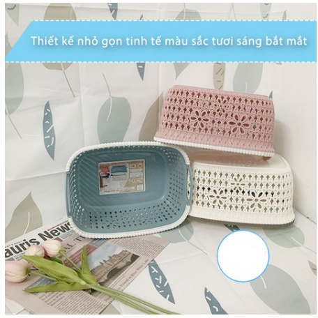 Rổ nhựa giả đan mây có quai cầm Việt Nhật, giỏ hoa 2 size màu pastel xinh xắn (MS: 3377)