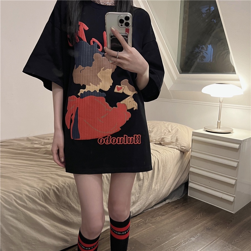 Áo Thun Cotton Tay Ngắn Dáng Rộng Màu Trơn Thời Trang Mùa Hè Cho Nữ