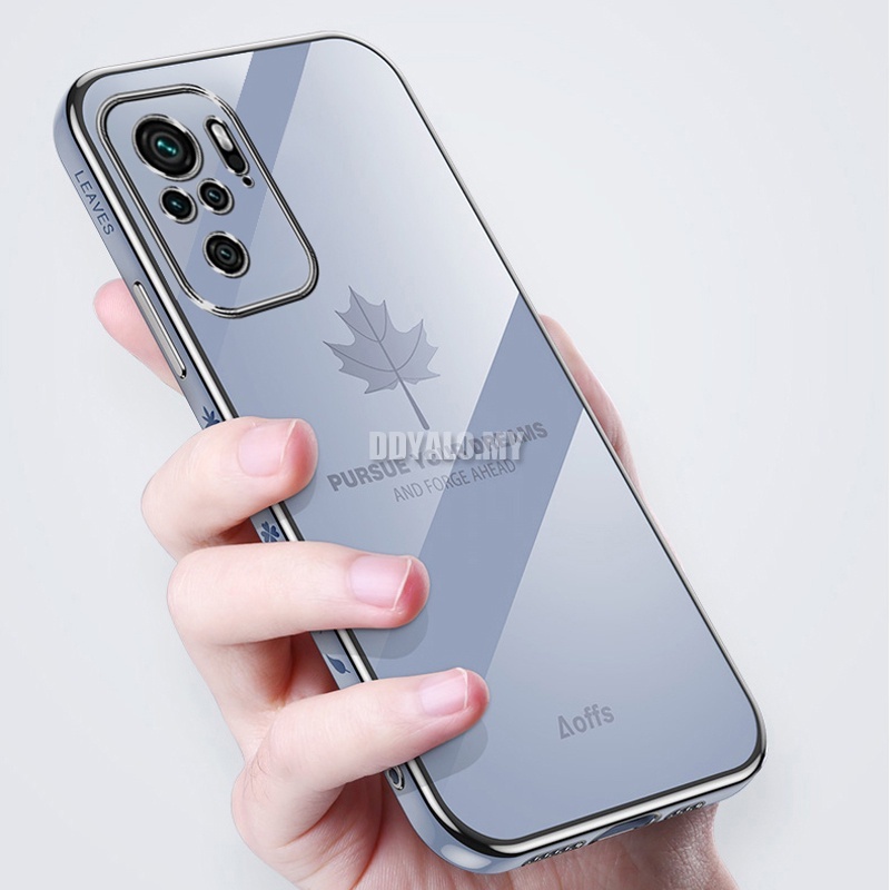 Ốp điện thoại silicon vuông họa tiết lá phong sang trọng cho Xiaomi Redmi Note 10 Pro Max 10S 10T 4G/ 5G