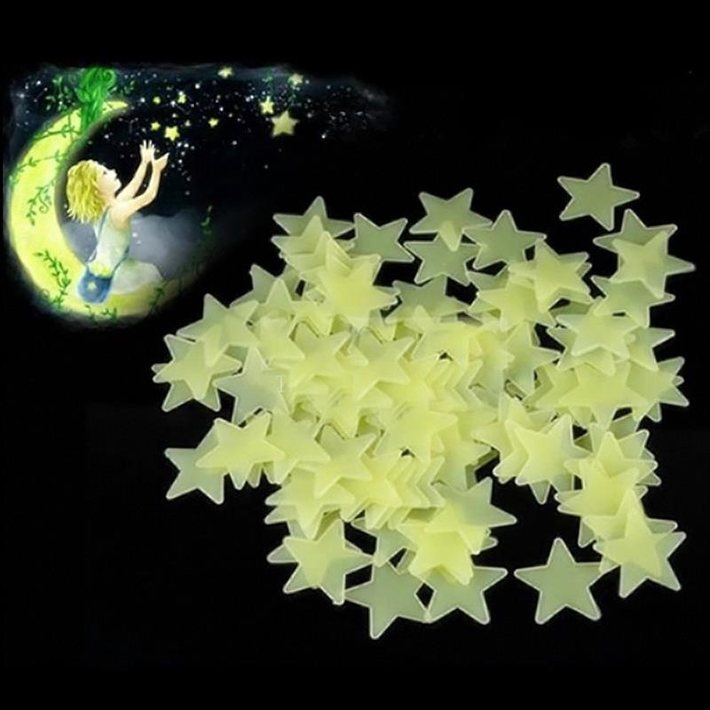 Bộ 100 ngôi sao nhựa dạ quang dùng trang trí cho phòng ngủ trẻ em