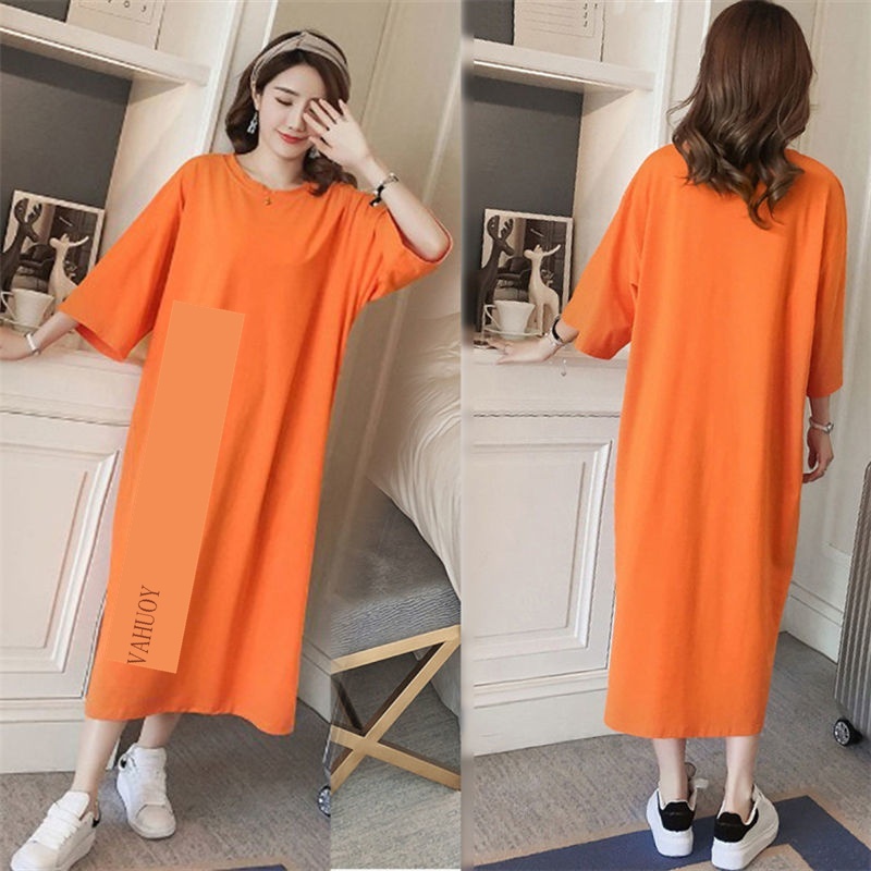 Đầm Dài Qua Gối Tay Ngắn Dáng Rộng In Chữ Thời Trang Mùa Hè Xinh Xắn Cho Nữ