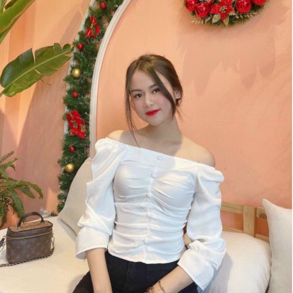 Áo Kiểu Nữ, Dài Tay, Đính Khuy Bọc, Mặc 2 Kiểu Siêu Xinh