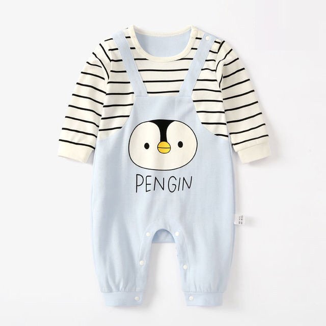 body dài tay kiểu yếm sọc ngang phối hình động vật in dễ thương cho bé