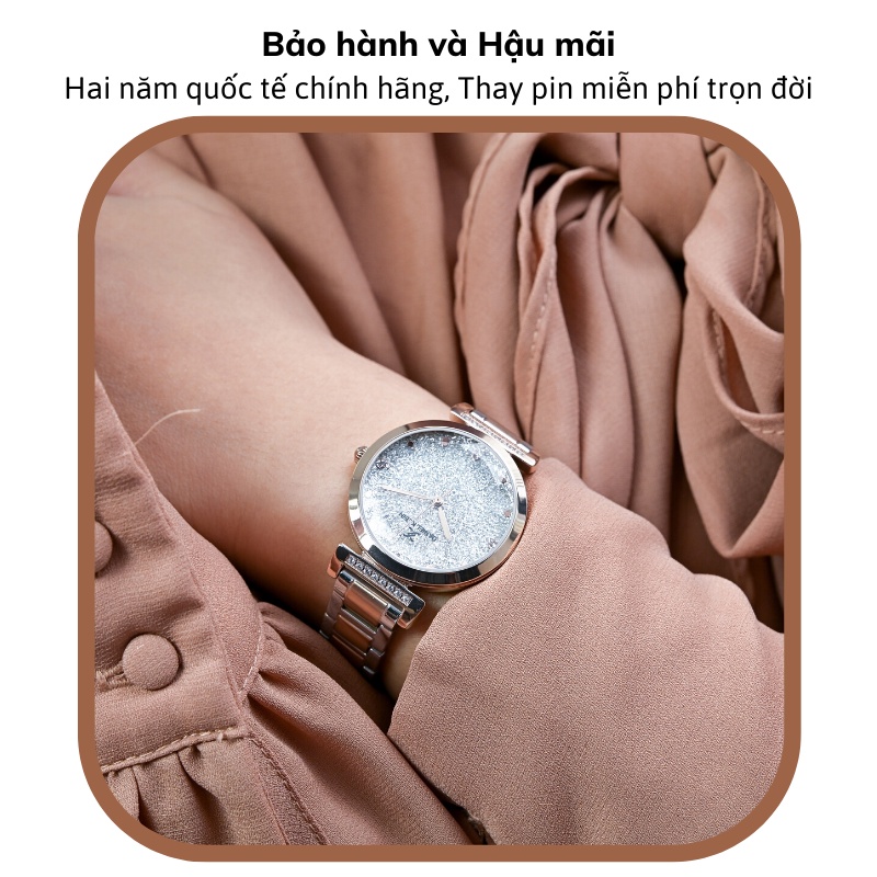 Đồng hồ nữ Daniel Klein Watch DK.1.12536 mặt nhỏ đính đá, kính cứng chống xước, chống nước, dây thép đeo tay cao cấp