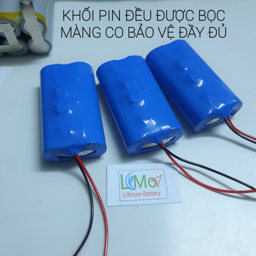 Khối pin 2S 2600mAH. (7,2V Cạn - 8,4V Đầy). Được đóng từ 2 cell pin Lishen Xám 18650 Mới + Mạch bảo vệ 2S 12A - LIMO