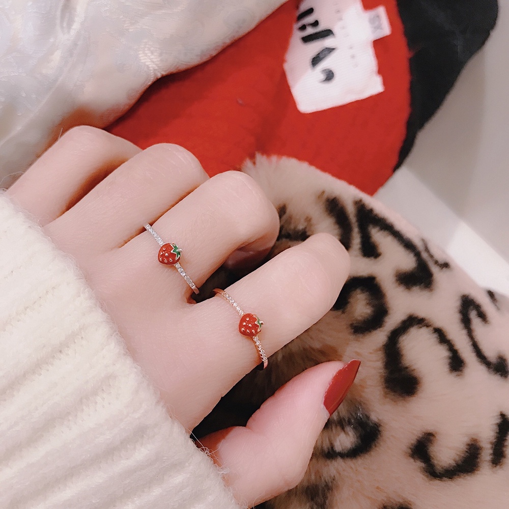 Nhẫn Hở Hình Quả Cherry / Dâu Tây Bằng Hợp Kim Dễ Thương Thời Trang Hàn Quốc