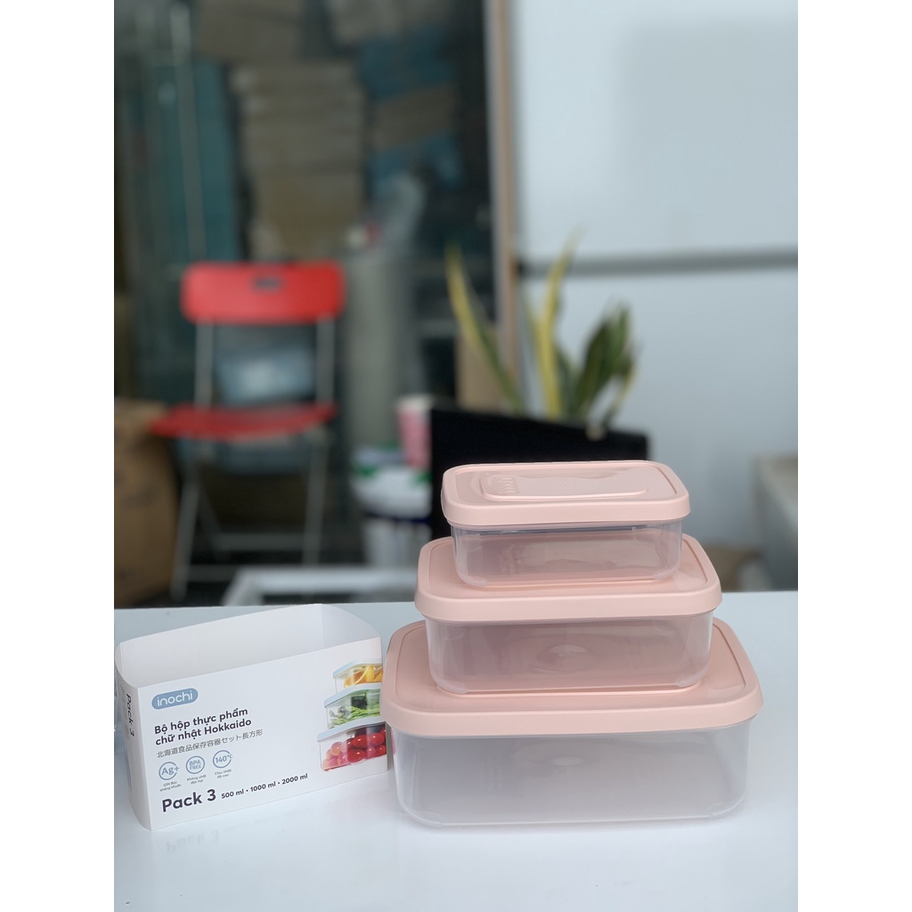 Bộ 06 hộp nhựa đựng thực phẩm chữ nhật Inochi, đựng đồ ăn, sử dụng được trong lò vi sóng dễ lau rửa. GIAO MÀU NGẪU NHIÊN