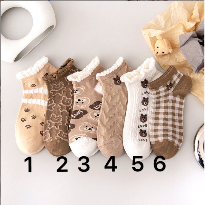 Set 10 đôi tất gấu nâu dễ thương💚CAM KẾT CHUẨN💚Tất cổ ngắn nữ, vớ nữ cổ bèo chất vải cotton co giãn