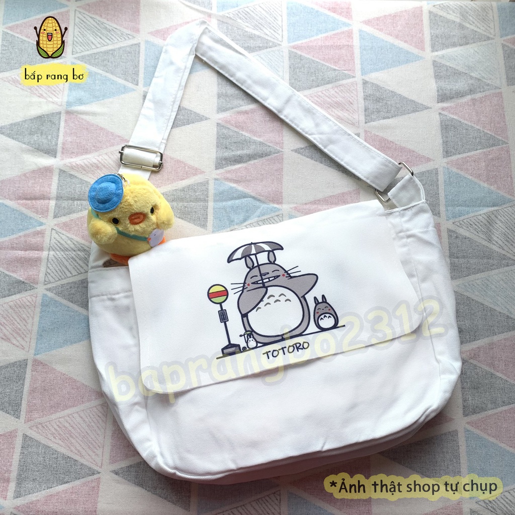 TÚI VẢI ĐEO CHÉO TOTORO CÓ TÚI CON ĐỂ SÁCH A4 TOTE CANVAS ĐI HỌC ĐI CHƠI